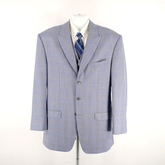 Vitale‎ Barberis Canonico Super 140s Blue Plaid 2 Piece Vest + Suit Jacket 42L - Picture 6 of 15